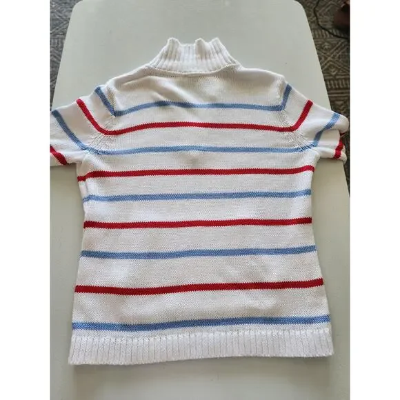 Talbot's Women's XL White Cable Knit Sweater With‎ Blue & Red Stripes Nautical - Picture 4 of 8